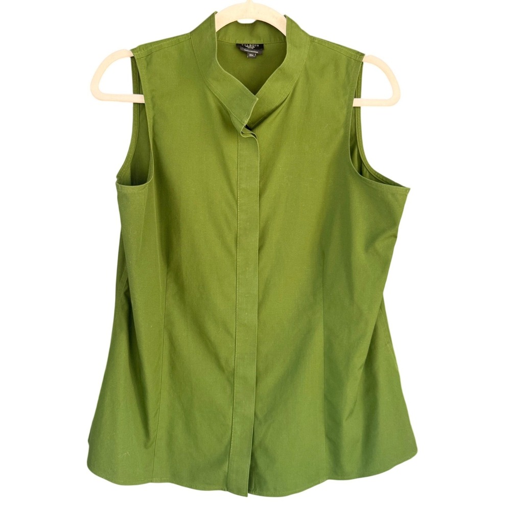 C3 Talbots Green Sleeveless Wrinkle Resistant Button‎ Down Shirt 10